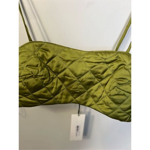 Pretty Garbage Women's Olive Green Quilted Strappy Crop Tank Top Size Small - Picture 2 of 5